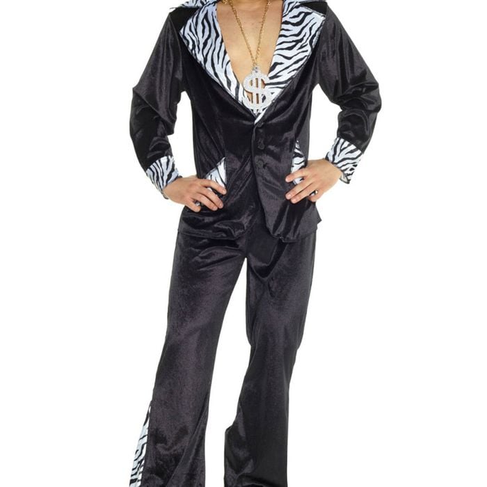 Flashy Black Zebra Print Mens 1970s Pimp Costume - Standard