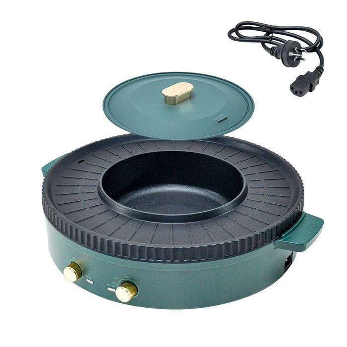 2 in 1 Electric Hot Pot Green with Grill Barbeque Cooker Temperature Control