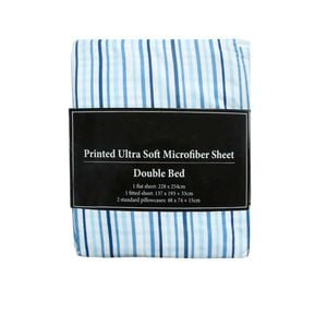 Bloomington Printed Ultra Soft 90gsm Microfiber Sheet Set Double Blue Lines