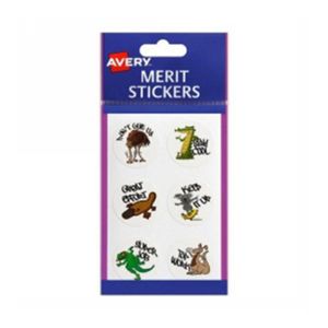 Avery Permanent Round Animals Merit Stickers 96pcs (Aussie)