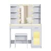 Ufurniture LED Makeup Vanity Table Stool Set Dressing Table with Glass Tabletop and Charging Station White