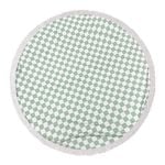 Good Vibes 150cm Round Beach Towel w/ Tassels 400GSM - Sage Check