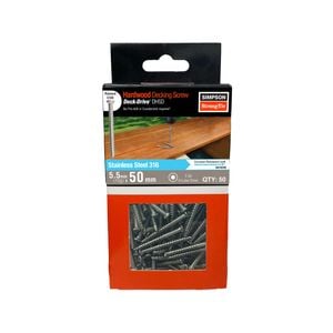 Strong Tie 12g x 50mm 316 Stainless Steel Decking Screw - 50 Box