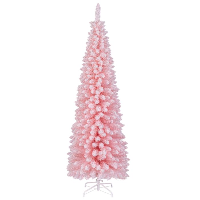 Costway 1.8M Pink Artificial Christmas Tree Slim Pencil Holiday Unlit Tree w/460 Tips