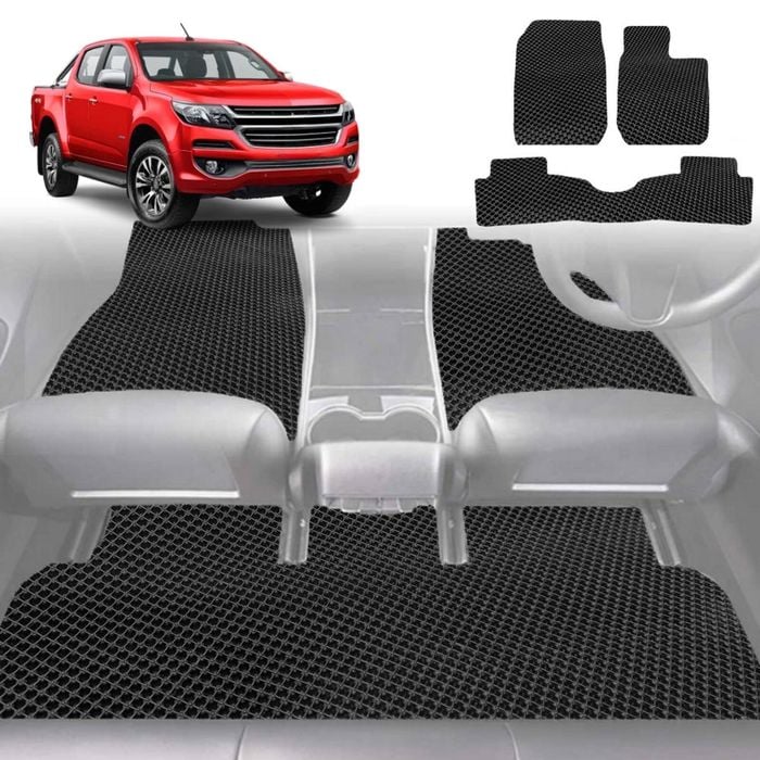 6D Diamond Car Floor Mats for Holden Colorado Ute Dual Cab 2012-2016-Full Set-Black-Outback GT