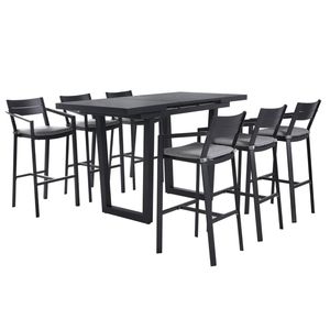 FurnitureOkay Bondi-Mosman 7-Piece Sintered Stone Outdoor Extendable Bar Setting - Black