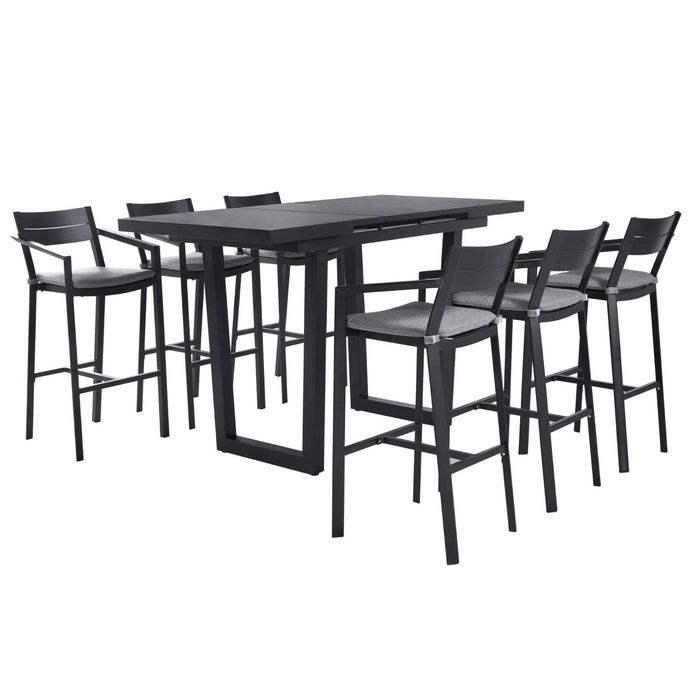 FurnitureOkay Bondi-Mosman 7-Piece Sintered Stone Outdoor Extendable Bar Setting - Black