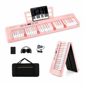 Costway 61-Key Foldable Foldable Keyboard Electronic Piano Music Toy Pink