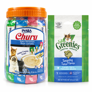 Inaba Churu Tuna Variety 50 Tubes + GREENIES Tuna 60g | Cat Treat Variety Pack