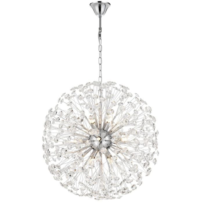 Telbix Lerida Modern Pendant Hanging Lamp Light Metal Crystal Chrome Clear Gloss