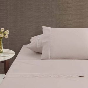 Accessorize White/Natural Piped Hotel Deluxe Cotton Sheet Set Super King