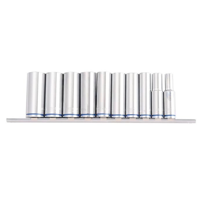 Kincrome 10 Piece 1/4" Drive Metric Mirror Polish Deep Socket Rail