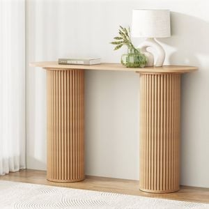 Homfurn Oval Wooden Entryway Table Hallway Furniture 115cm Pine