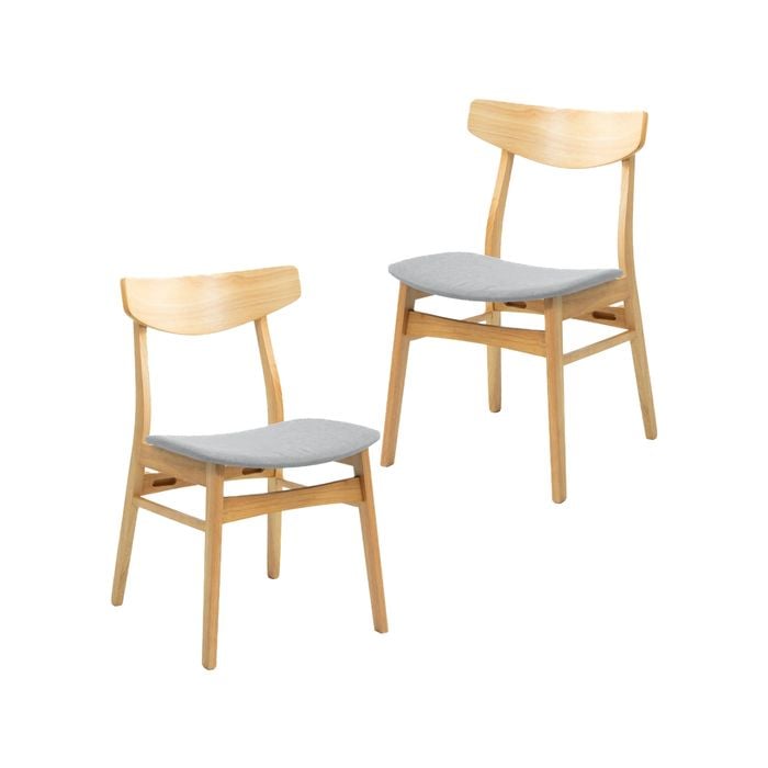 Cusco 2pc Set Dining Chair Fabric Seat Scandinavian Style Solid Rubberwood