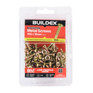 Buildex 10G x 16mm Gold Passivated Sheet Metal Screws - 100 Pack