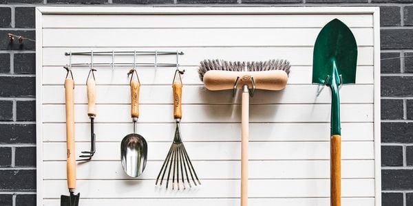 flatlay of garden tools
