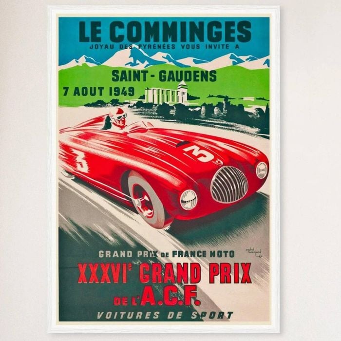 Galrie Vintage Racing Poster for the XXXVI Grand Prix of ACF in Comminges, France Artwork, White Frame, A1 60x 84cm (23x 33inch)
