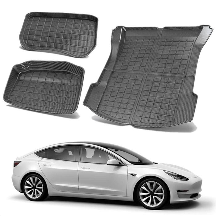 Interior Liners Set for Tesla Model 3 Carbon Fiber Style Rear Front Cargo Cover Mat Luggage 2019-2023