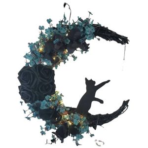 Lifebay Gothic Cat Moon Wreath Halloween Door Decor