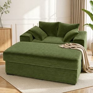 Ufurniture 146cm Oversized Chaise Lounge Chair Corduroy Upholstered Loveseat Sofa Bed Green
