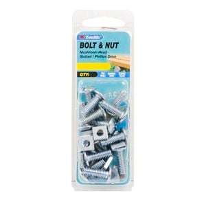 Zenith 1/4" x 25mm Zinc Plated Mushroom Head Bolt And Nut - 12 Pack