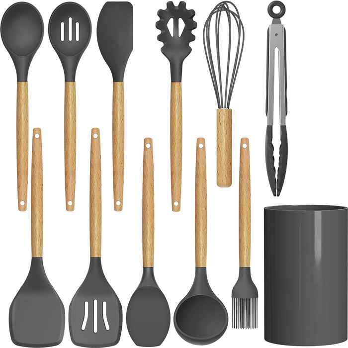 Provecta 12 Piece Grey and Black Silicone Kitchen Utensil Set