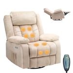 Advwin Recliner Chair Electric Heat Massage Chair Lounge Armchair Rotatable Velvet Beige