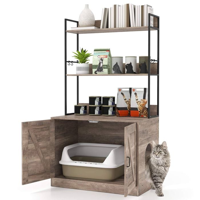 Costway Cat Litter Box Enclosure Hidden Pet Washroom Condo Cabinet Grey