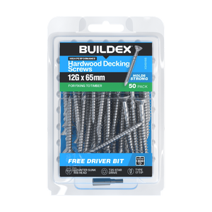 Buildex 12G x 65mm Hardwood 304 Stainless Steel Decking Screws - 50 pack