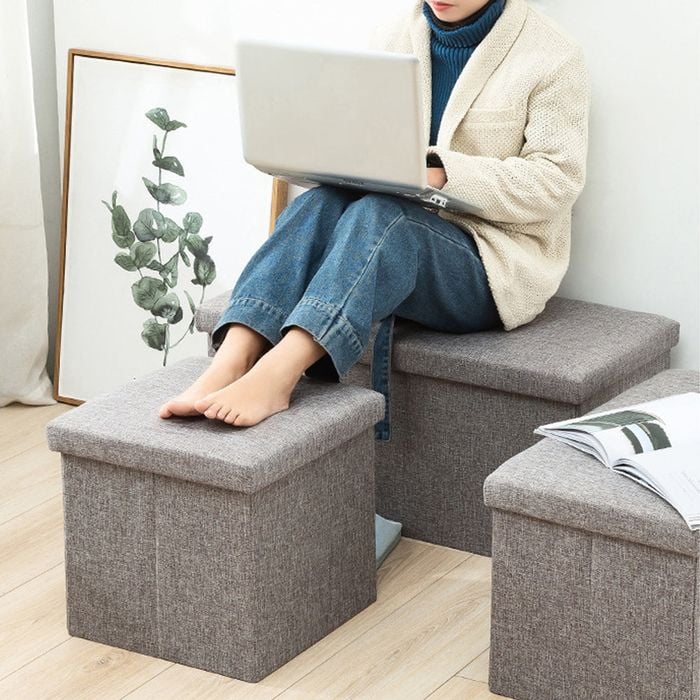 Square 38cm Linen Folding Ottoman Storage Bunnings Australia