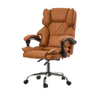 Oikiture Office Chair S-curve Backrest Leather Brown