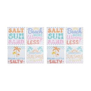 2x 4pc Lvd Beach Sayings Sealed Square Ceramic Coaster Set Tableware 10x10cm