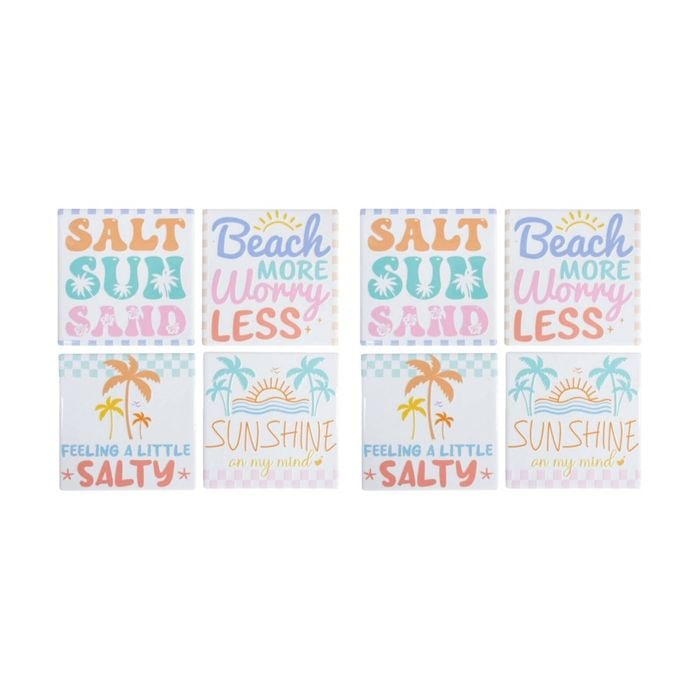 2x 4pc Lvd Beach Sayings Sealed Square Ceramic Coaster Set Tableware 10x10cm