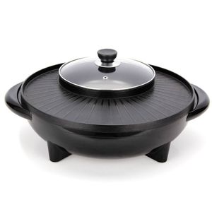 2 in 1 Electric Stone Coated Teppanyaki Grill Plate Steamboat Hotpot 36 cm