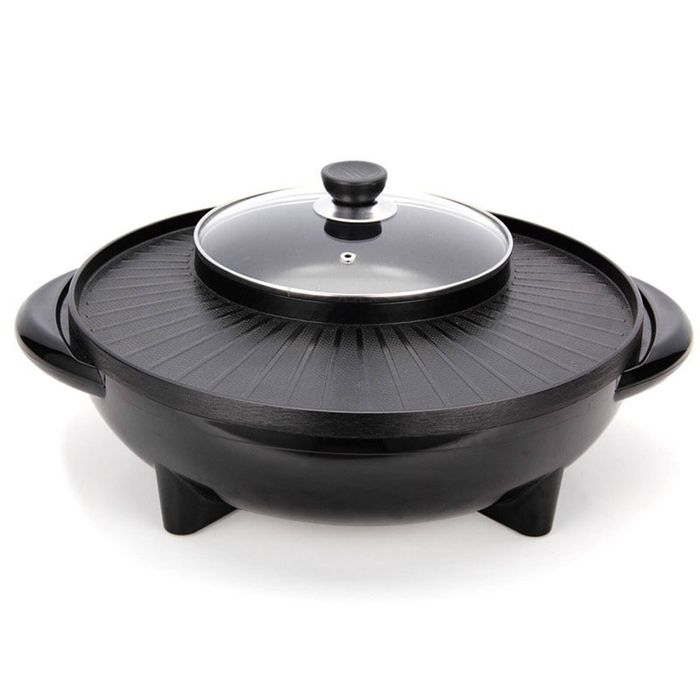 2 in 1 Electric Stone Coated Teppanyaki Grill Plate Steamboat Hotpot 36 cm