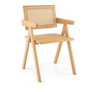 Costway Rattan Dining Chair Bamboo Armchair Wicker Lounge Seat
