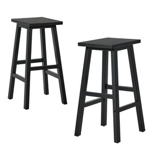 Oikiture 2x Bar Stool Counter Dining Chair Wooden Black