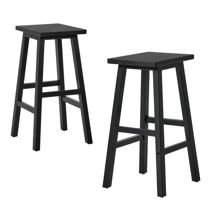 Oikiture 2x Bar Stool Counter Dining Chair Wooden Black