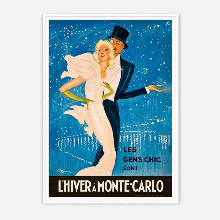 Galrie L'Hiver à Monte-Carlo - Chic Vintage Dance Poster by Jean-Gabriel Domergue, White Frame, A4 21 x 30cm (8 x 12inch)