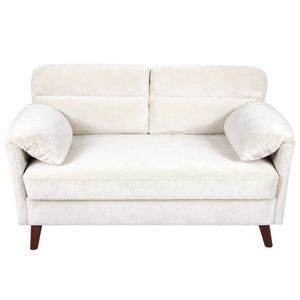 Ufurniture 120cm Velvet 2 Seater Sofa w/ Tufted Backrest & Pillow-Cushioned Armrest Loveseat Lounge Couch Beige