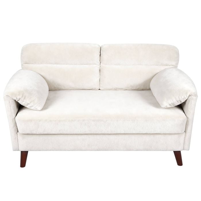 Ufurniture 120cm Velvet 2 Seater Sofa w/ Tufted Backrest & Pillow-Cushioned Armrest Loveseat Lounge Couch Beige