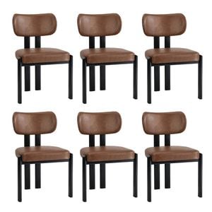 Oikiture Set Of 6 Dining Chairs Faux Leather Fabric Kitchen Chair Padded Seat Brown