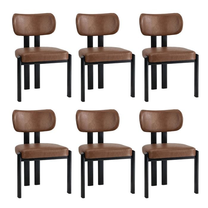 Oikiture Set Of 6 Dining Chairs Faux Leather Fabric Kitchen Chair Padded Seat Brown