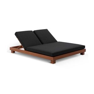 Bay Gallery Santorini Double Sun Lounge Cedar Look & Denim Grey Cushions