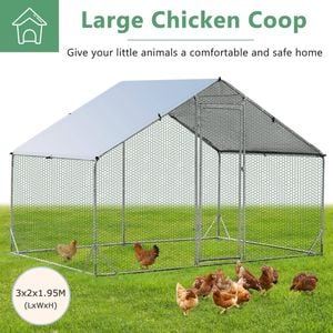 Costway Large Walk-in Chicken Coops Outdoor Pet Enclosure 2x3x1.95m