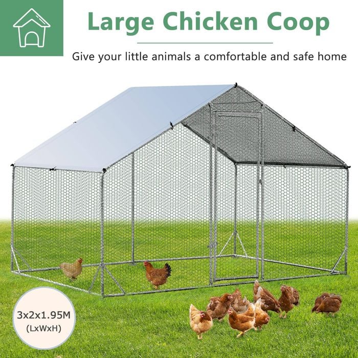 Costway Large Walk-in Chicken Coops Outdoor Pet Enclosure 2x3x1.95m