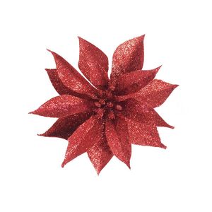 Catzon 12 Pcs Gllitter Christmas Flowers with Clip-Red
