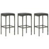 vidaXL Bar Stools with Cushions 3 pcs Grey Poly Rattan