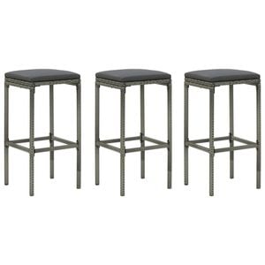 vidaXL Bar Stools with Cushions 3 pcs Grey Poly Rattan