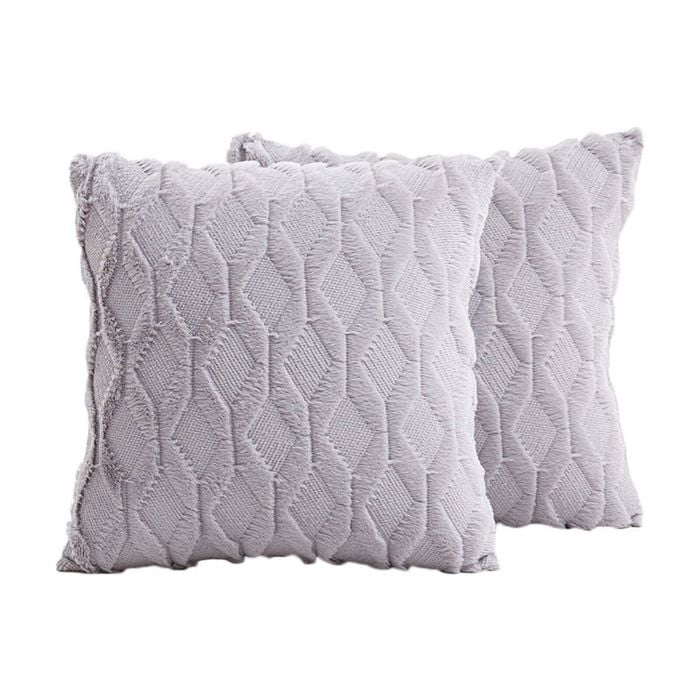 Catzon 2 Pcs Faux Wool Throw Pillow Covers Farmhouse Couch Pillowcases 45X45cm-Light Grey